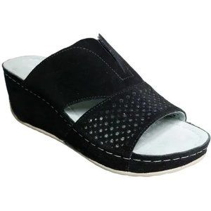 David Tate New Black Wedge Mule Sandals Slip-On Clog Perf Suede Women's 12